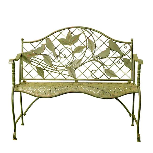 Zaer Ltd. International 43.7 in. W 2-Seater Reddish Green Metal Outdoor Bench Peace Valley