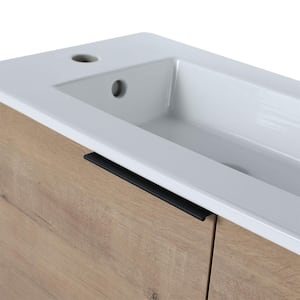 22 in. W Floating Bath Vanity with White Ceramic Single Sink Top, Soft Close Door and Pull Handle, Imitative Oak