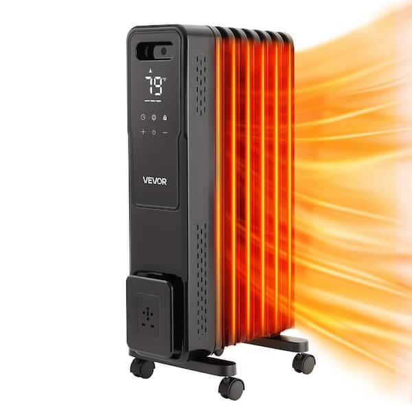 Electric Oil Filled Radiator, 1500W Radiant Space Heater with Dual U-shaped Heating Tubes, Over-Heat Protections