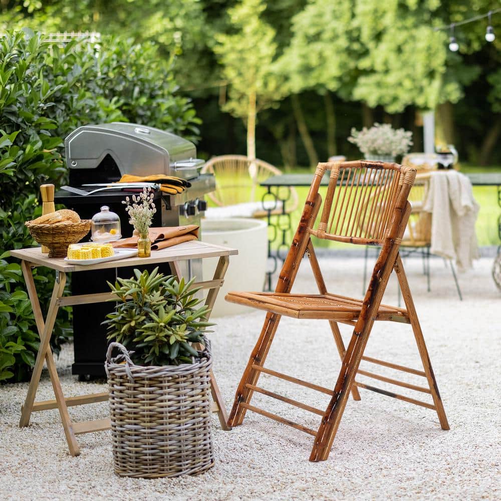 VINGLI Natural Bamboo Folding Armless Dining Chairs, Set of 4