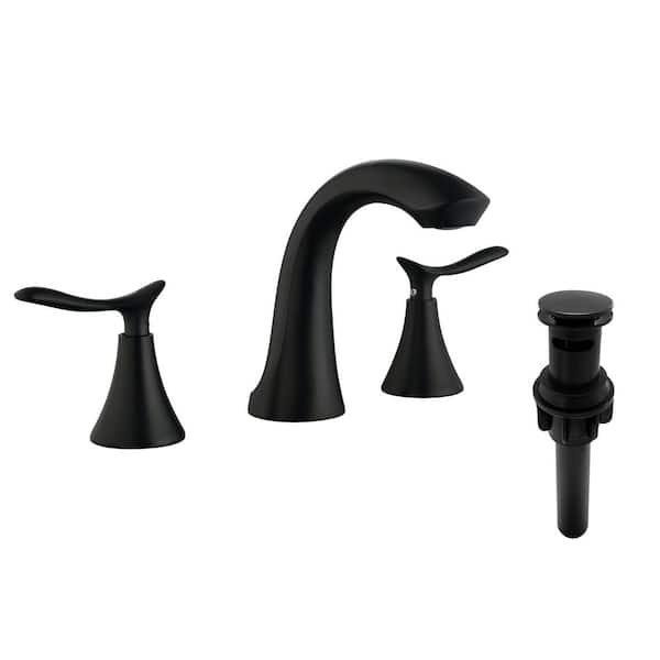 Miscool Ana 8 in. Widespread 2-Handle Bathroom Faucet with Drain Kit Included in Matte Black