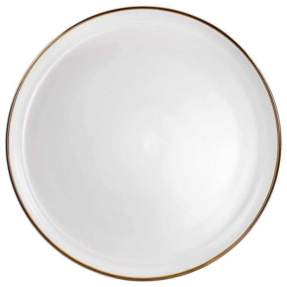 Matte White Ceramic Dinner Plates with Gold Rim, Set of 6
