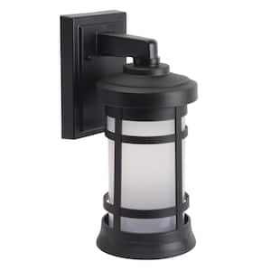 12.75 in. x 5.75 in. Black LED Round Composite Outdoor Wall Lantern Sconce with 4000K LED Lamp with Frost Acrylic Lens