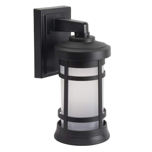 SOLUS 12.75 in. x 5.75 in. Black LED Round Composite Outdoor Wall Lantern Sconce with 3000K LED Lamp with Frost Acrylic Lens