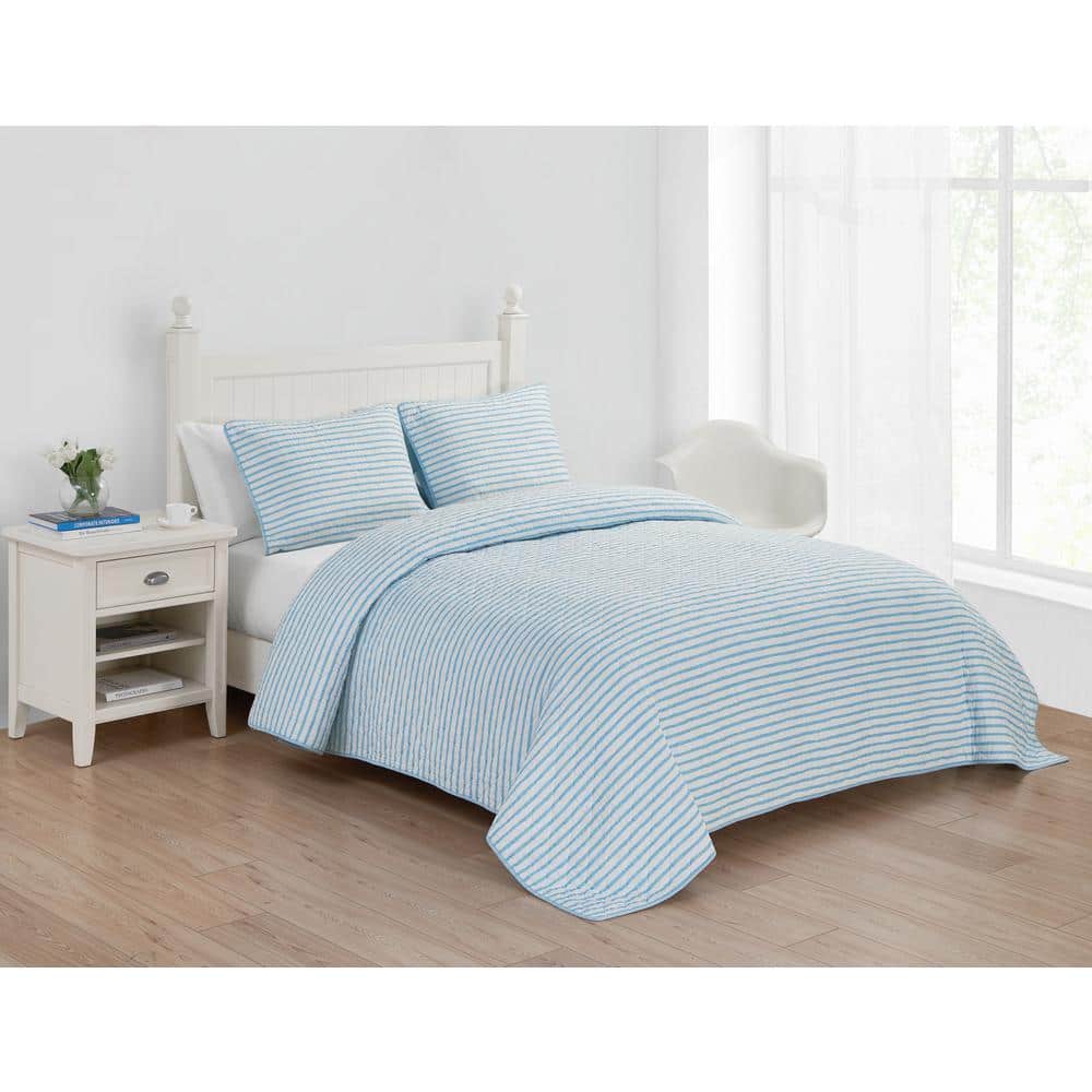 Double Stuff 3-Piece Blue Cotton Full / Queen Quilt Set