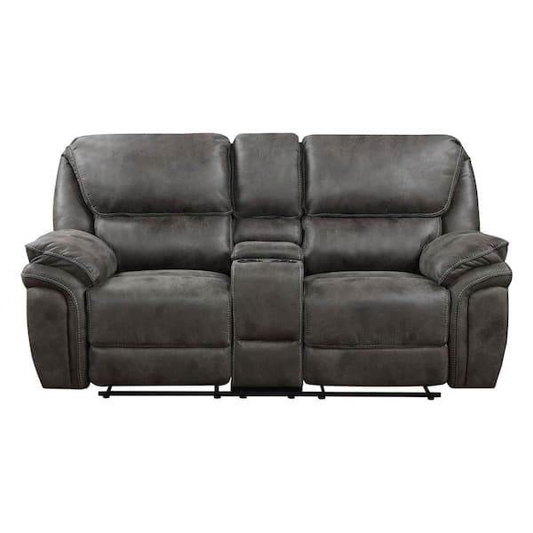 Arlo 79.5 in. W Gray Microfiber Manual Double Reclining Love Seat with Center Console