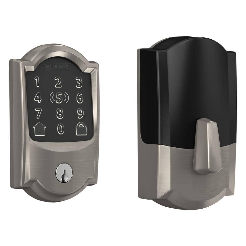 Schlage Camelot Satin Nickel Electronic Encode Plus Smart Wifi Deadbolt Be499wb Cam 619 The