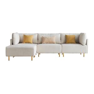 108.6 in. Square Arm 4-Piece L-Shaped Polyester Modern Sectional Sofa in Beige with Ottoman