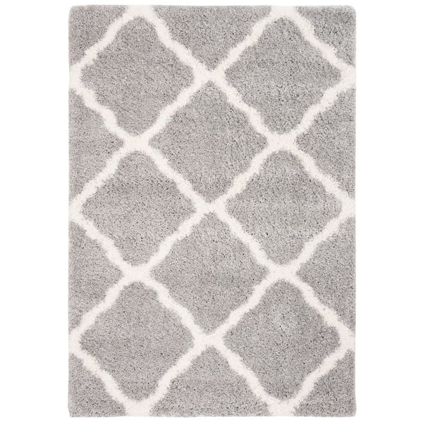 Fontana Shag 7 ft. x 9 ft. Gray/Cream Trellis Diamond Area Rug