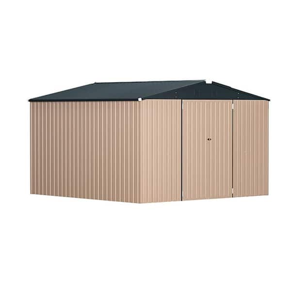 10 ft. W x 10 ft. D Metal Storage Shed with 2 Doors for backyard garden in Grey (100 sq. ft.)