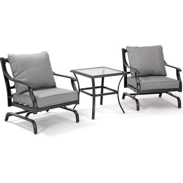 Tatayosi 3-Piece Metal Rocking Chair Indoor Outdoor Bistro Set 5° to 10° Comfortable Rocking