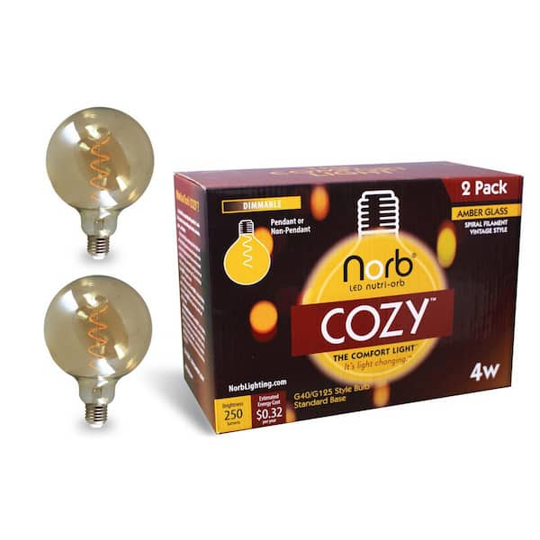 NorbCOZY 4W Equivalent G40 Warm White (Less Than 2700K) Dimmable Warm Amber Spiral Edison LED Light Bulb (2-Pack)