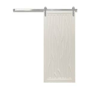 36 in. x 84 in. Howl at the Moon Off White Wood Sliding Barn Door with Hardware Kit in Black