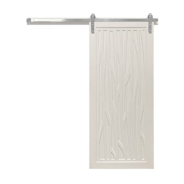 VeryCustom 36 in. x 84 in. Howl at the Moon Off White Wood Sliding Barn Door with Hardware Kit in Black