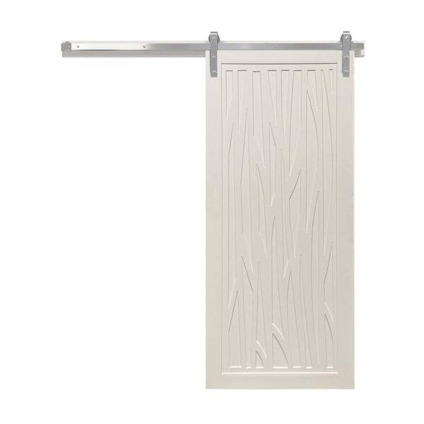 VeryCustom 42 in. x 84 in. Howl at the Moon Off White Wood Sliding Barn Door with Hardware Kit in Stainless Steel