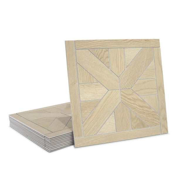 Natural Oak 12 in. x 12 in. Pinwheel Stone Composite Peel and Stick Backsplash Floor and Wall Tile (12-Pack)