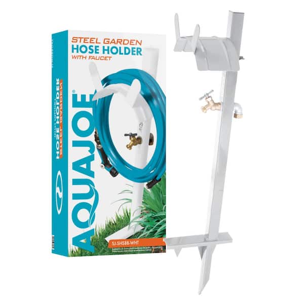 Aqua Joe Sj-Shsbb-Wht Garden Hose Stand With Brass Faucet (White)