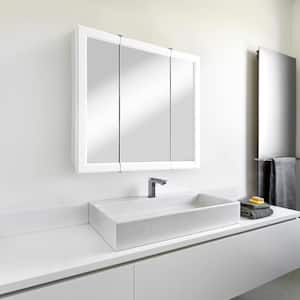 Wyndham 30 in. x 30 in. x 4-3/4 in. Surface-Mount Bathroom Medicine Cabinet with Tri-View Mirror in White Semi-Gloss