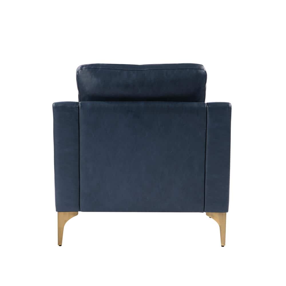 Navy Blue Faux Leather and Wood Accent Chair