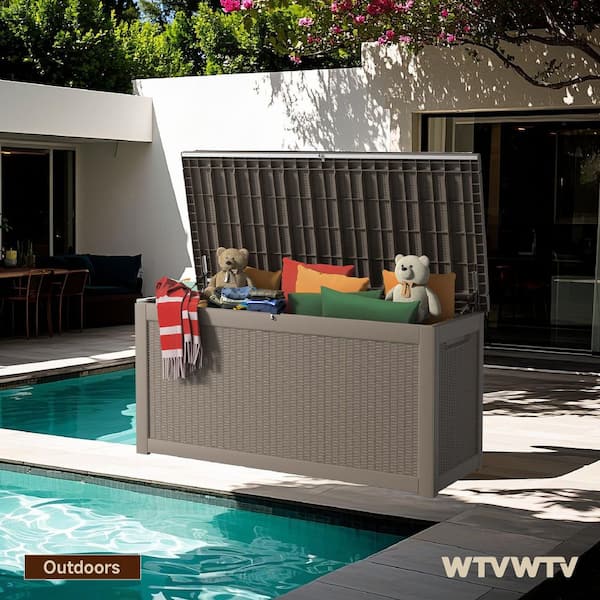 260 Gal. Waterproof Outdoor Resin Storage Deck Box, Large Lockable Capacity, Versatile Deck Outdoor Storage Bench