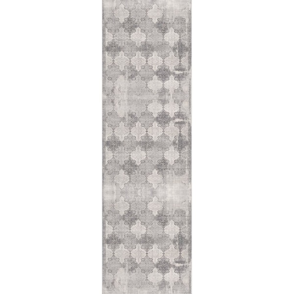 Havana Grey Beige, 2 ft. x 17 ft. Moroccan Indoor Contemporary Runner Rug