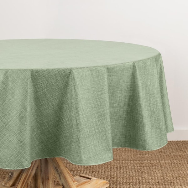 Threadmade Home Monterey Linen Texture Vinyl Indoor/Outdoor Tablecloth, Sage - 70"W x 70"L Round