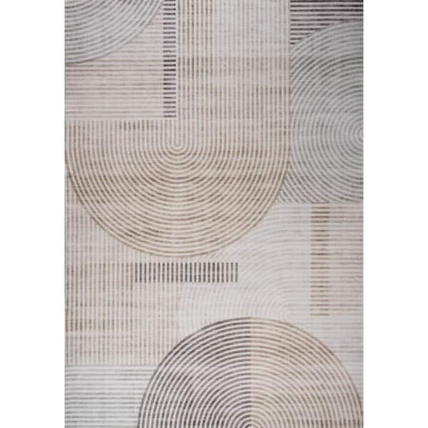 Minimalist Abstract Geometric Cream 7 ft. x 10 ft. Indoor Soft Area Rug