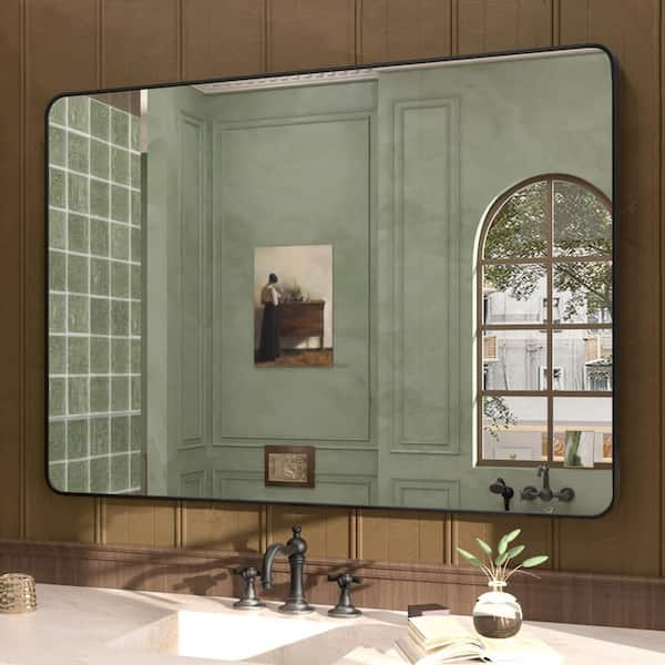 Cosy 48 in. W x 36 in. H Rectangular Framed Wall Bathroom Vanity Mirror in Matte Black