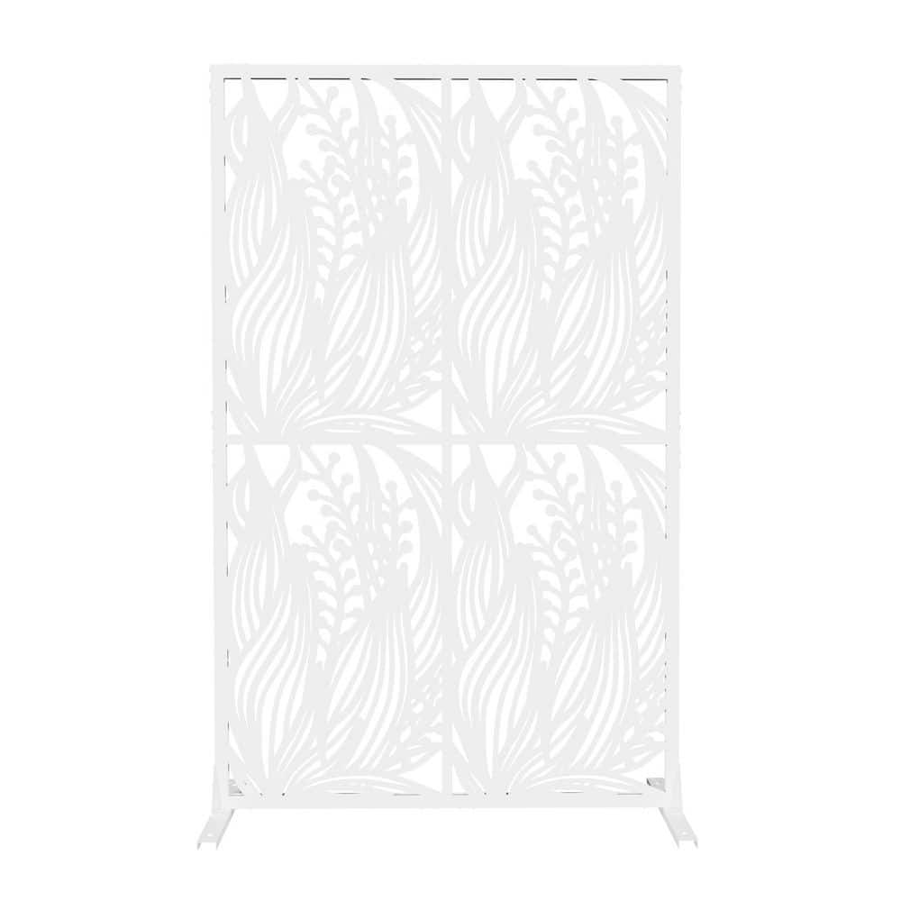 3.80 ft. x 6.0 ft. White Leaf Shape Iron Free Standing Decorative Privacy S