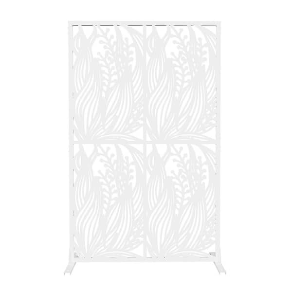Unbranded 3.80 ft. x 6.0 ft. White Leaf Shape Iron Free Standing Decorative Privacy Screen for Garden Fence Outdoor/Indoor Divider