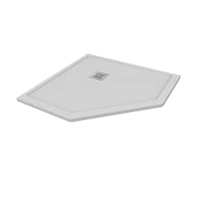 Neo Angle 37 in. L x 37 in. W x 1.125 in. H Solid Composite Stone Shower Pan Base with Corner Drain in White Sand