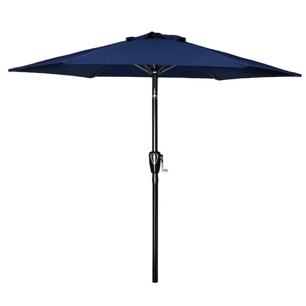 7.5 ft. Steel Patio Umbrella in Blue with Push Button Tilt for Garden, Deck, Backyard