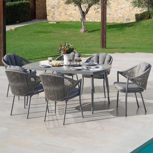 7-Piece Aluminum Outdoor Patio Dining Set with Grey Cushion