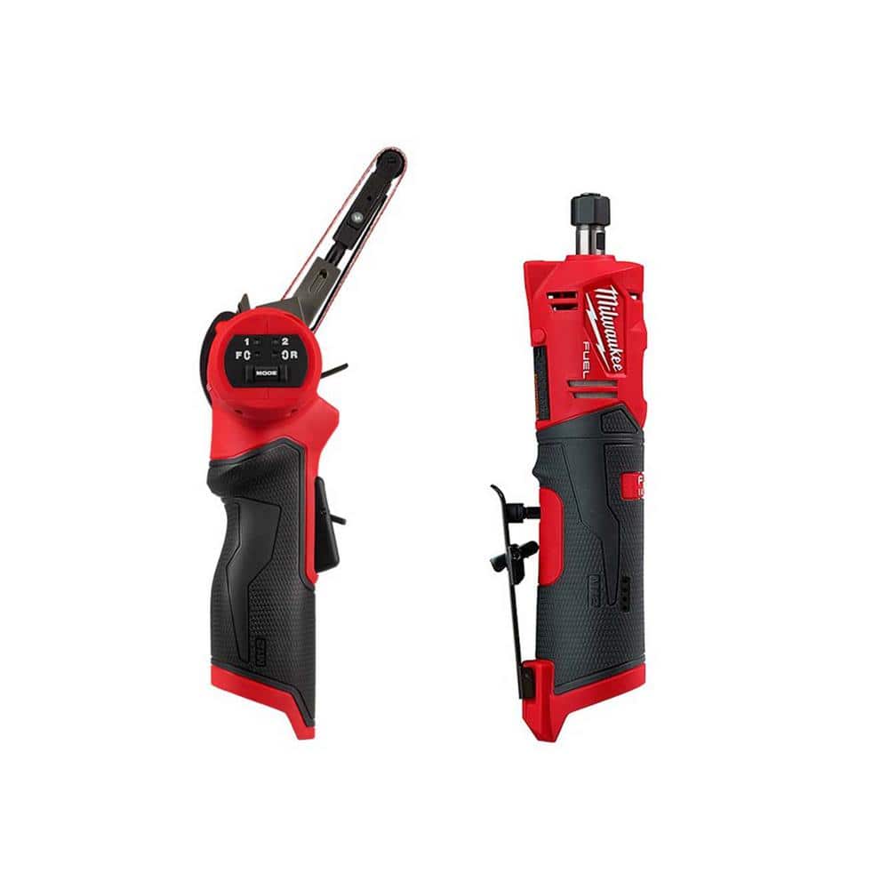 Milwaukee M12 FUEL 12V Lithium-Ion Brushless Cordless 3/8 in. x 13 in. Bandfile and M12 FUEL 1/4 in. Straight Die Grinder -  2483-2486