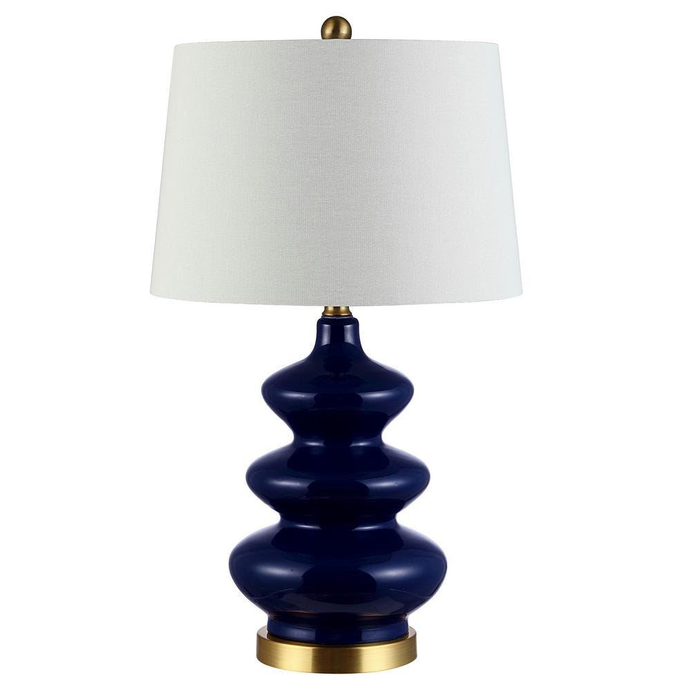 H-28.5H NAVY BLUE GLASS AND BRASS TABLE LAMP