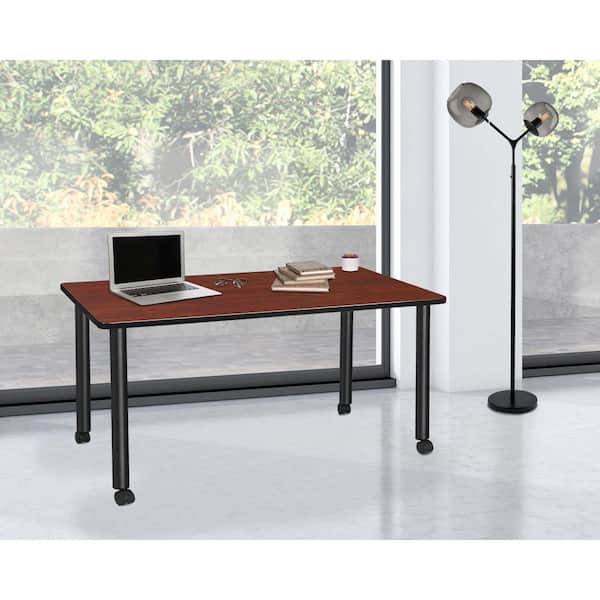 Kee 66 in x 24 in. Cherry Red Top Mobile Desk, Black Legs