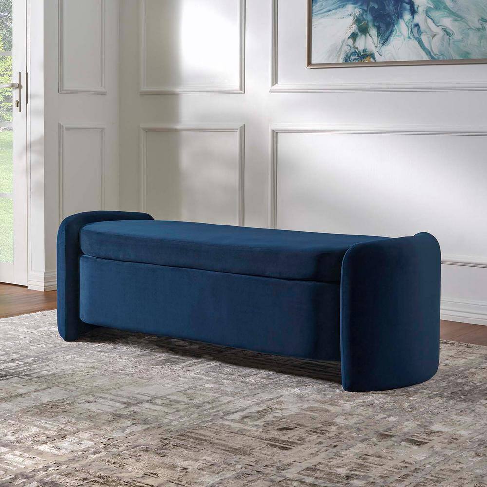 Nebula Midnight Blue Velvet 62" Upholstered Storage Bench