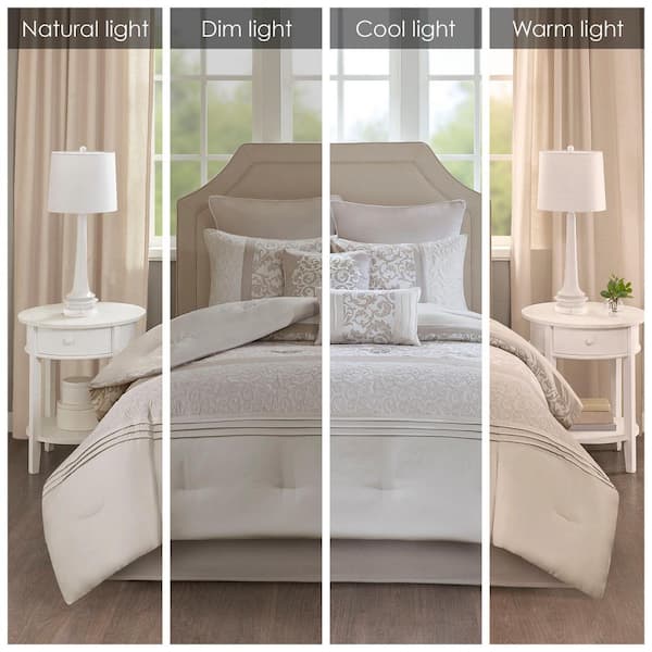 Lynda 8-Piece Neutral Polyester California King Embroidered Comforter Set