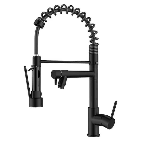 FORIOUS Single Handle Pull Out Sprayer Kitchen Faucet Deckplate Not Included in Black