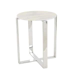 18 in. White Large Round Marble End Accent Table with Marble Top