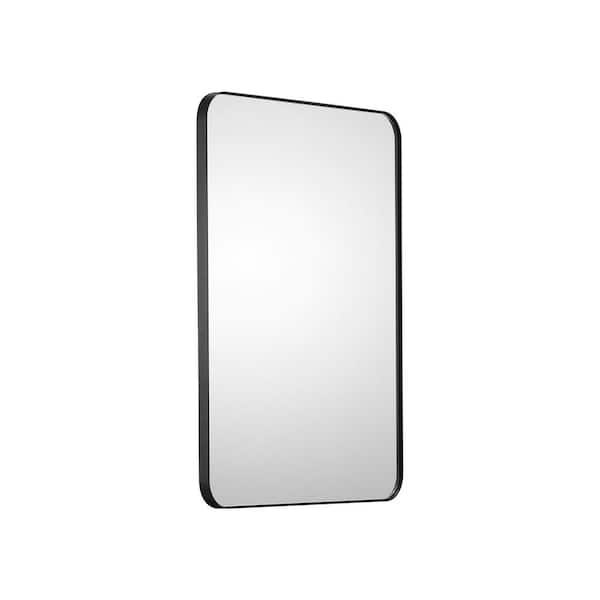 Wall Mounted Makeup Mirror, Black, 0.15 in. Thick, 22 in. W x 30 in. H, Modern, Rectangle, Aluminium Alloy Framed Mirror