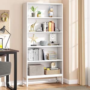 Eulas 70.8 in. Tall White Wood 5-Shelf Standard Bookcase with Heavy-Duty Metal Support, Library Bookshelf Shelf