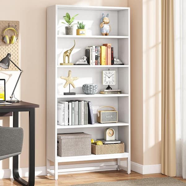 Eulas 70.8 in. Tall White Wood 5-Shelf Standard Bookcase with Heavy-Duty Metal Support, Library Bookshelf Shelf