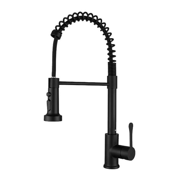 WELLFOR Single Handle Pull Down Sprayer Kitchen Faucet in Matte Black