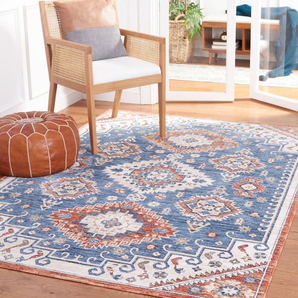 Olympia 9 ft. x 12 ft. Blue/Ivory Distressed Floral Oriental Area Rug