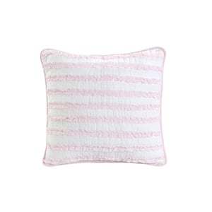 Pretty in Pink Girly Ruffle Star Stripped Pink White Embroidered Cotton Square Decor Euro Throw Pillow (Set of 1)