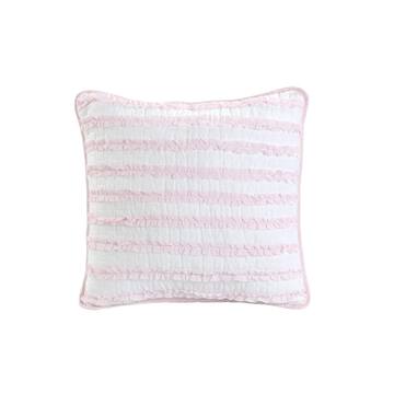 Cozy Line Home Fashions Pretty in Pink Girly Ruffle Star Stripped Pink White Embroidered Cotton Square Decor Euro Throw Pillow (Set of 1) BB2019-007-Square
