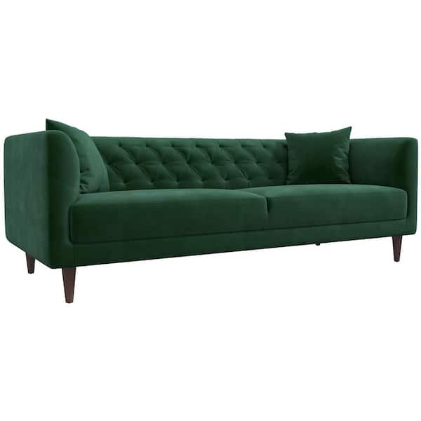 Ashcroft Furniture Co Carben 83 in. W Square Arm Luxury Modern Tufted Velvet Pet Friendly Rectangle Living Room Sofa Couch in Green