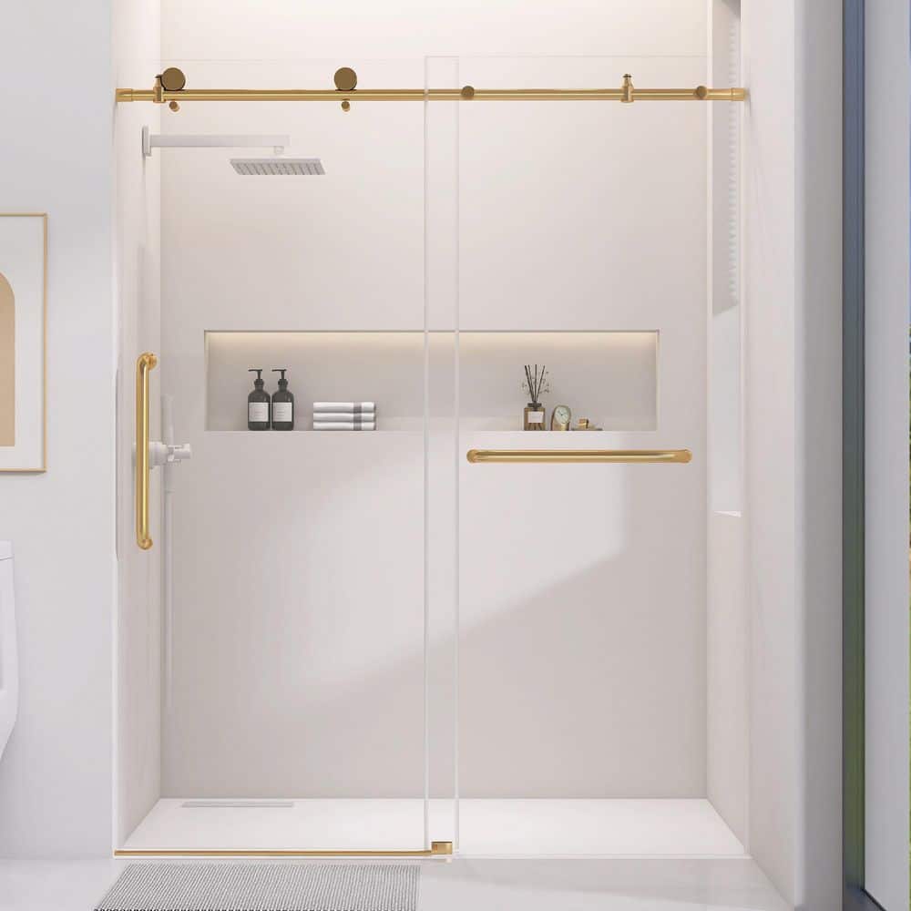 yuina　905060 Zeafive 56 to 60 in. W x 75 in. H Frameless Single Sliding Shower