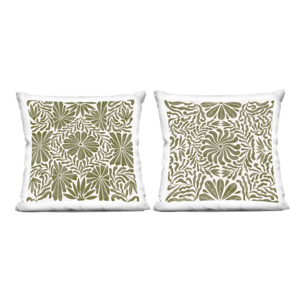 Patterned Wavy Flowers Green Floral Polyester 18 in. X 18in. Throw Pillow, Set of 2 price history on PriceWatchPro